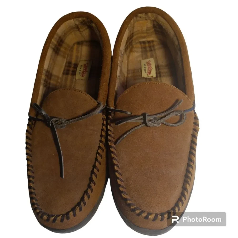 Staheekum Men's Flannel Lined Suede Sierra Moccasin Slippers Sz 13